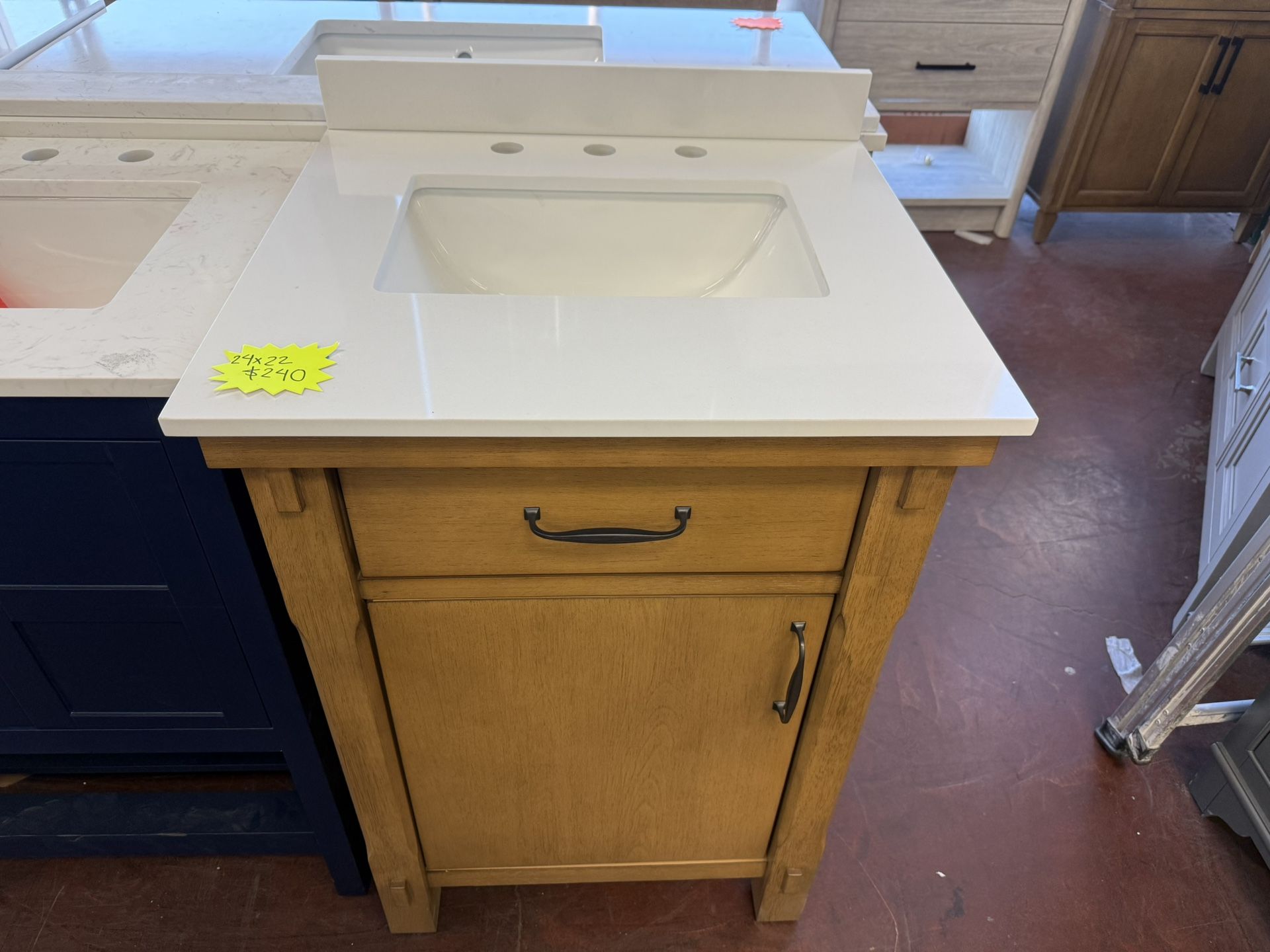 Bellington 24 in. Single Sink Almond Toffee Bath Vanity with White Engineered Stone Top