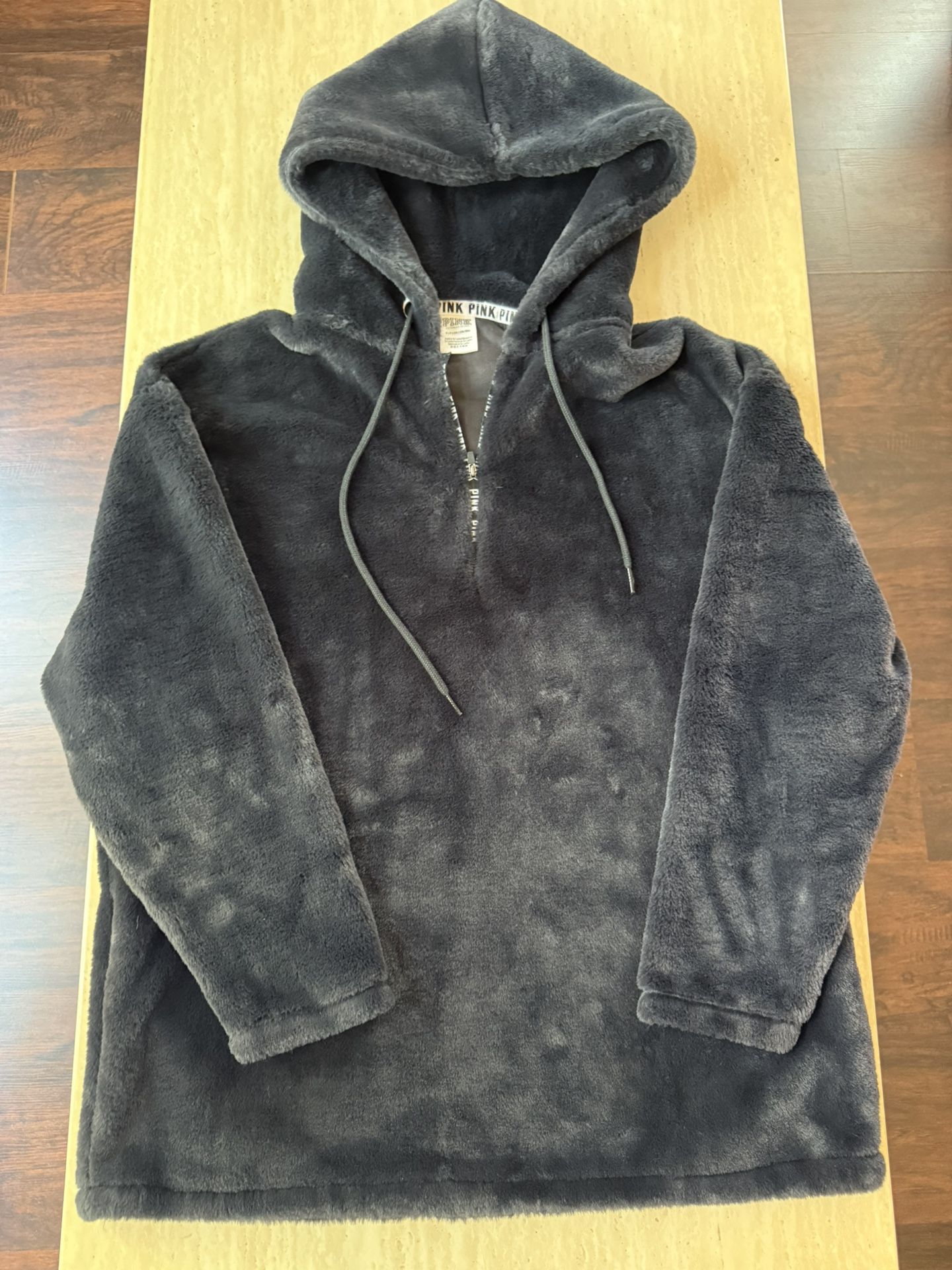 Women Clothes-Victorias Secret Pink Campus Hoodie Faux Fur