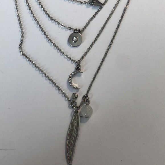 American Eagle multi chain layered silver necklace