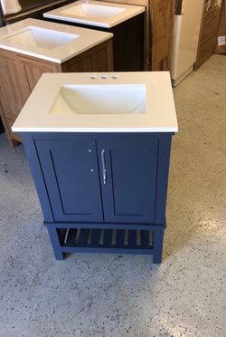 24” Bathroom Sink Midnight Blue Bath Vanity with White Stone Top