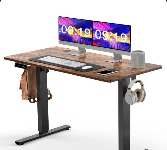 Escritorio eléctrico de pie, escritorio de pie de altura ajustable, 24 x 48 pulgadas, escritorio de oficina en casa con tablero de empalme, marco negr