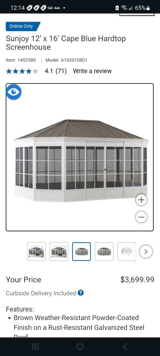 Sunjoy 12’ x 16’ Cape Blue Hardtop Screenhouse $2,800