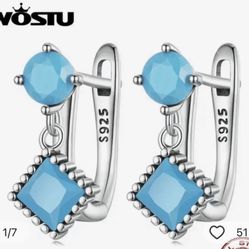 925 Sterling Silver Blue Turquoise Earrings
