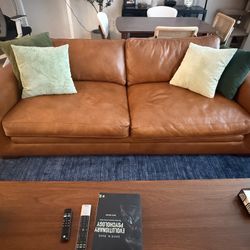 Mason Brown Leather 89" Sofa | Down Cushions | Track Arms | Leather Couch