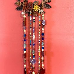 Flowers with Blue Birds Crystals & Stained Glass Beads Bohemian Wind Chime Sun Catcher Mobile