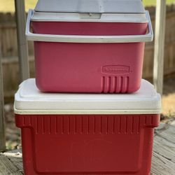 2 Coolers, Thermos (34 Quart) and Rubbermaid x/ Handle
