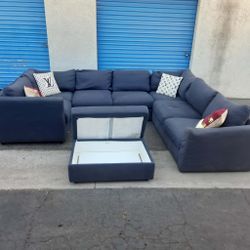 Modern sectional couch gray with ottoman storage