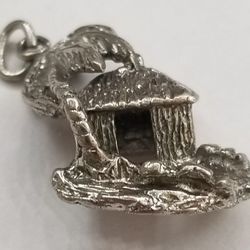 Sterling Silver Charm Hut And Palm Tree 