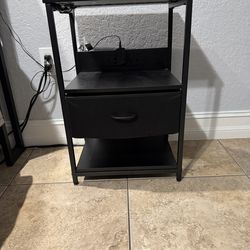 Nightstand Set of 2, LED Bedside Tables with Charging Station and Fabric Drawer