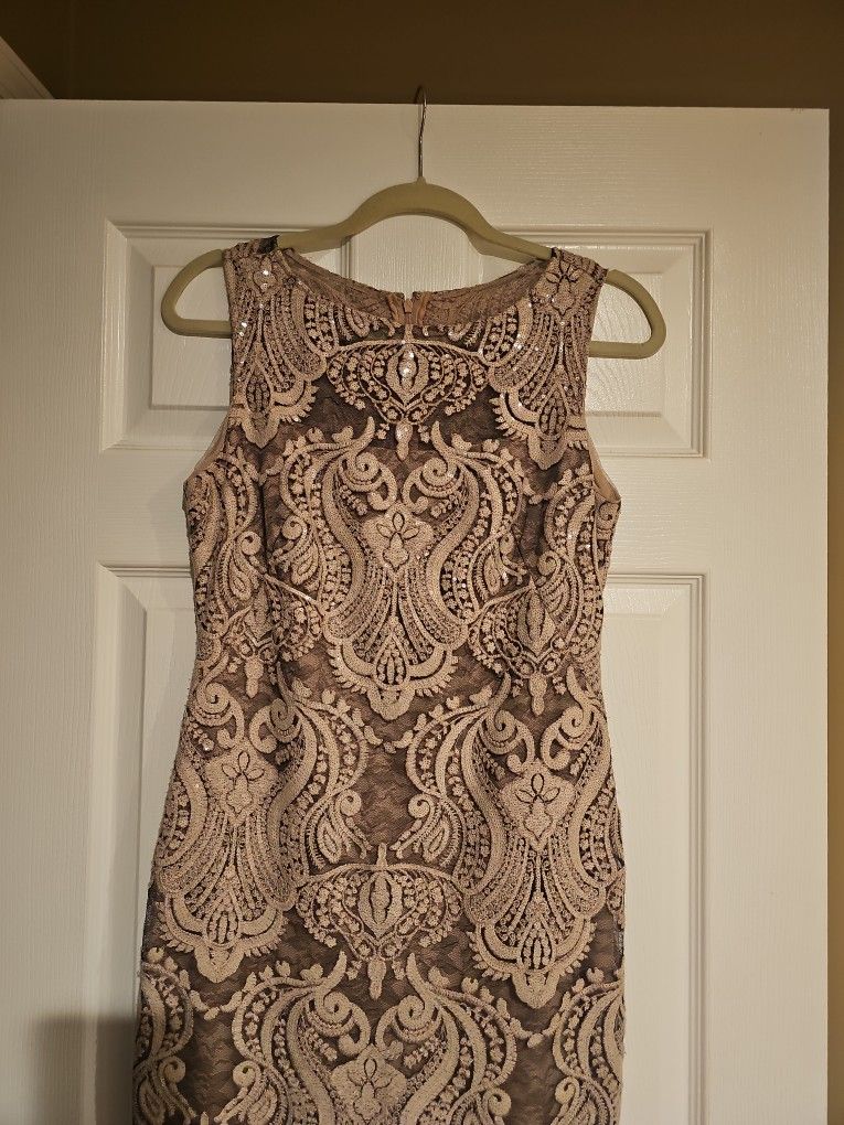 Embroidered Lace Overlay Sequence Mauve Cocktail Dress