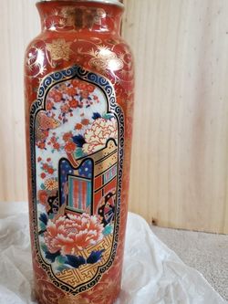 Vintage Japanese Kutani Porcelain Imari 12” Flower Vase 