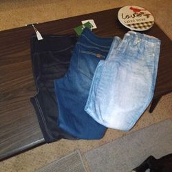 3 Pairs Of  Pants ,Poltester Cotton,Spandex Size S Filor The Light Blue Pants  Size M For The Dark Blue Pants,Size M For The Black Pair Of Pants 