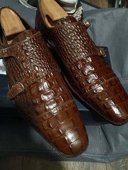 Stacey Adams Brown Croc-Embossed Double Monk Strap Dress Shoes