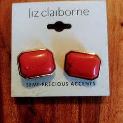 Liz Claiborne Semi-Precious Accents Mixed Coral Stone Clip On Earrings NEW!