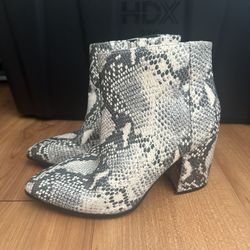 Snake Print Pointy Block Heel Ankle Boots