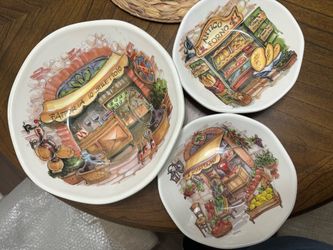 3 Italian Ceramic Bowls with Street Scene Art