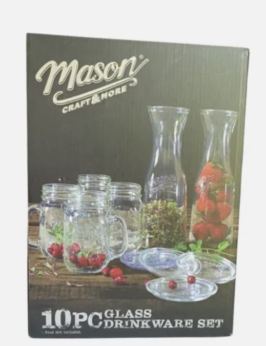 MASON CRAFT & MORE 10 PC MASON GLASS DRINK WARE SET