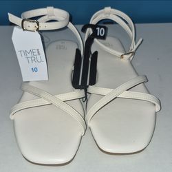 Time and Tru White Strappy Flat Sandals Size 10