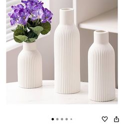 Ceramic Vase Set of 3, Flower Vases for Spring Room Decor, Kitchen Farmhouse, Modern Boho Style(White)