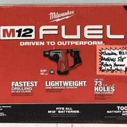 Milwaukee M12 12V Fuel Brushless 5/8” SDS-Plus Rotary Hammer Tool Only New 