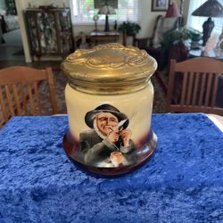 Pipe Tobacco Jar/Humidor Gold Gilded Painted Lid & European Hand Painted Theme