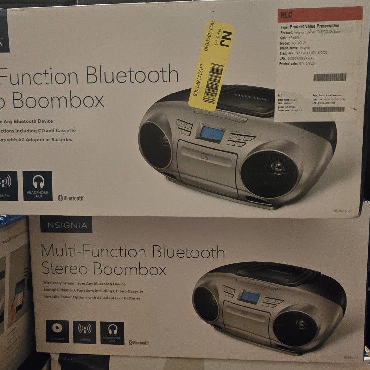 Insignia Am/Fm Radio Portable Cd Boombox With Bluetooth, Silver/Black