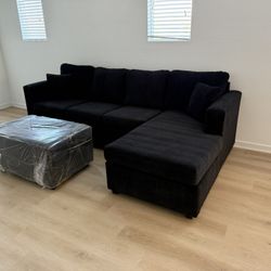 🔥black Sectional  With Free Ottoman 