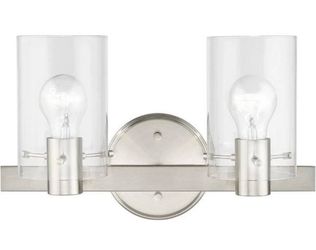 2 Light Vanity Contemporary Style Light Fixture Brushed Nickel Finish New, Open Box 8.5" Tall, 14.5" Wide