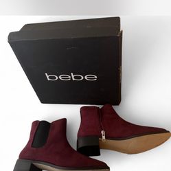 Bebe Burgundy suede ankle boots with zipper closure