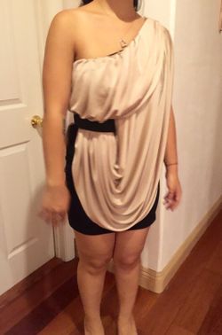 One shoulder dress in gold & black