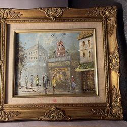 Vintage Small Oil Painting of Paris Street Scene