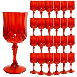 Plastic Wine Glasses，Plastic Goblets Vintage Style Cordial Drinking Glasses for Wedding Reception, Grand Event Party Supplies (30, Red)