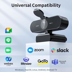 4K Webcam for PC - Ultra 4K HD, PDAF Autofocus, Dual Omnidirectional Mics, 73° FOV, Auto Light Correction, USB-A, Privacy Cover, Ideal for High-End Bu