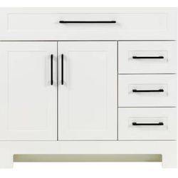 36 inch white bathroom vanity new with some damage to sink top