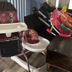 Baby Items. Walker, High Chair and A Bouncer
