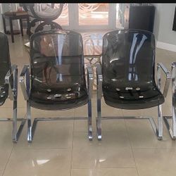 Mid-Century Smoked Acrylic Arm Chairs (4)
