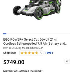 Ego 56v  21 Inch Cordeless Mower