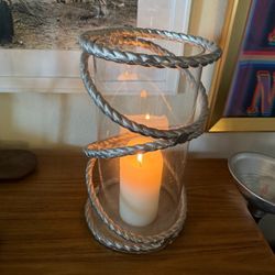 Restoration hardware glass metal hurricane candle holder large