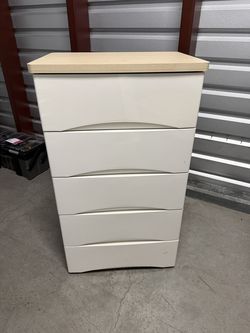 5-Drawer Plastic Storage Dresser with Wood Top