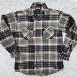 The Vermont Flannel Shirt Mens Medium Green Black Plaid Button Long Sleeve
