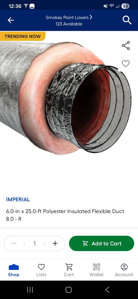 Free 6" Inch R8 Flexible Ducting About 12' Feet