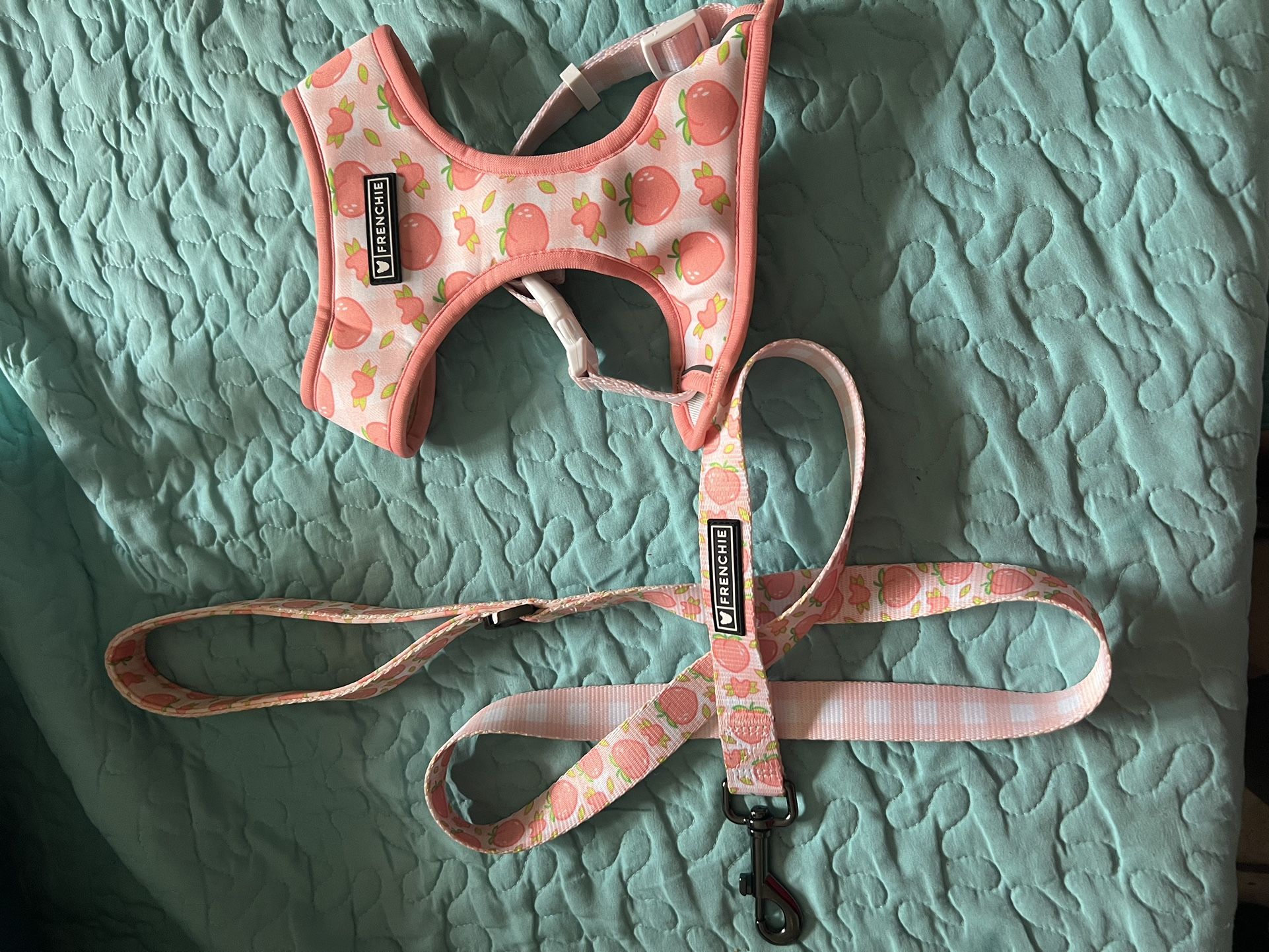 FRENCHIE DUO REVERSIBLE HARNESS AND LEASH PEACHES (SET)