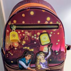 Tangled Loungefly Mini Backpack:  Rapunzel & Flynn Boat Scene Glow-in-the-Dark, NWOT