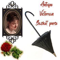 Antique Victorian umbrella basket purse Vintage Gothcore cosplay, steampunk goth