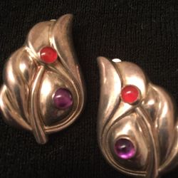 Vintage 1980s Silver and stone clip earrings