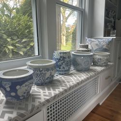 Blue And White Pots Garden Stool And Vase