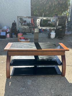 Wood and Glass TV Stand with Mount