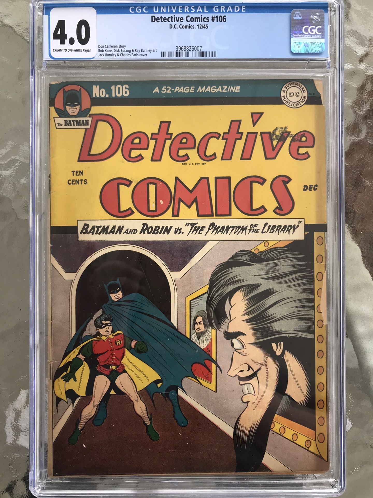 Detective Comics #106 (1945) CGC 4.0 — Bob Kane and Duck Sprang art; Cracked Case