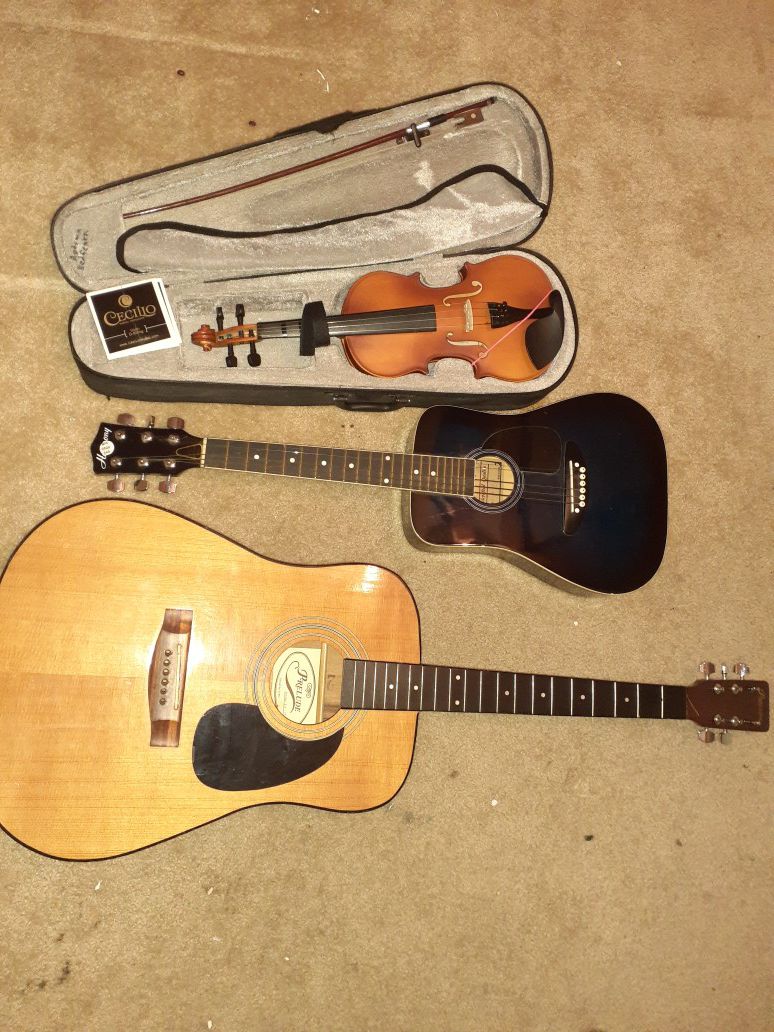 Instruments lot ,2 guitars harmony and prelude 1 violin ,cecilio,$69 everything
