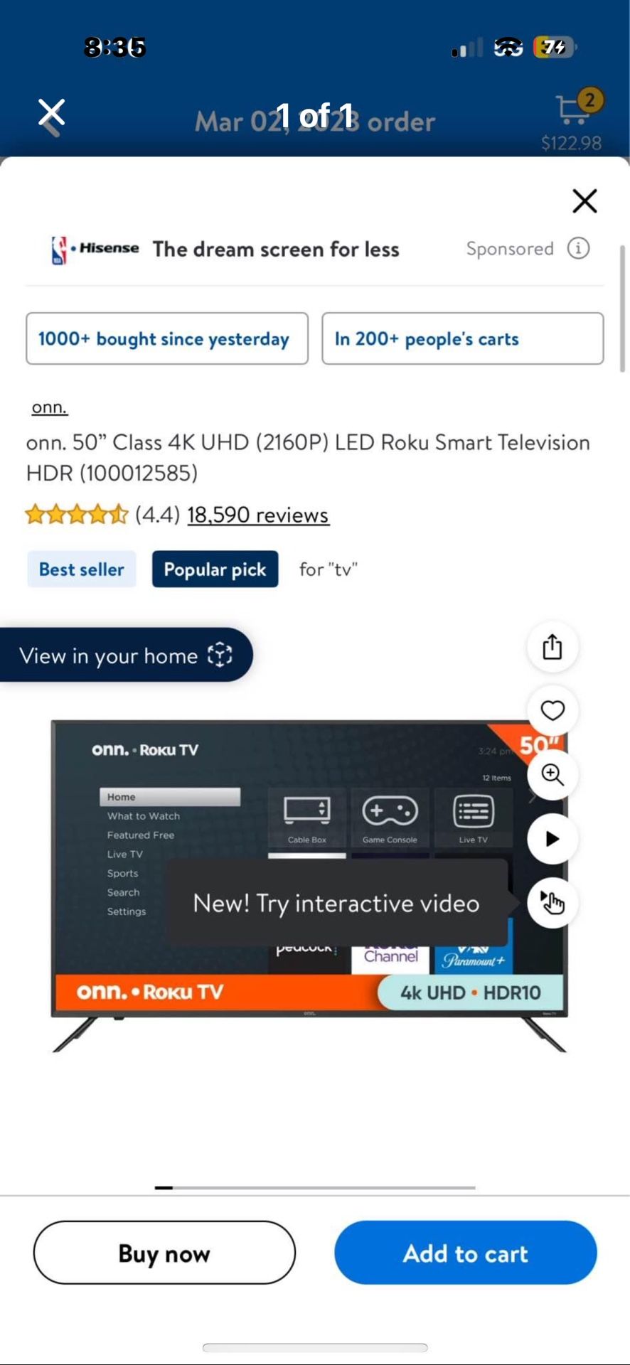 50 Inch Onn Roku Tv